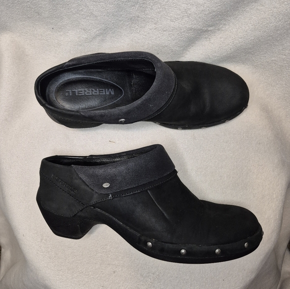 Merrell Luxe Black Nubuck Leather Wrap Studded Clogs SIZE 9 - Picture 1 of 9